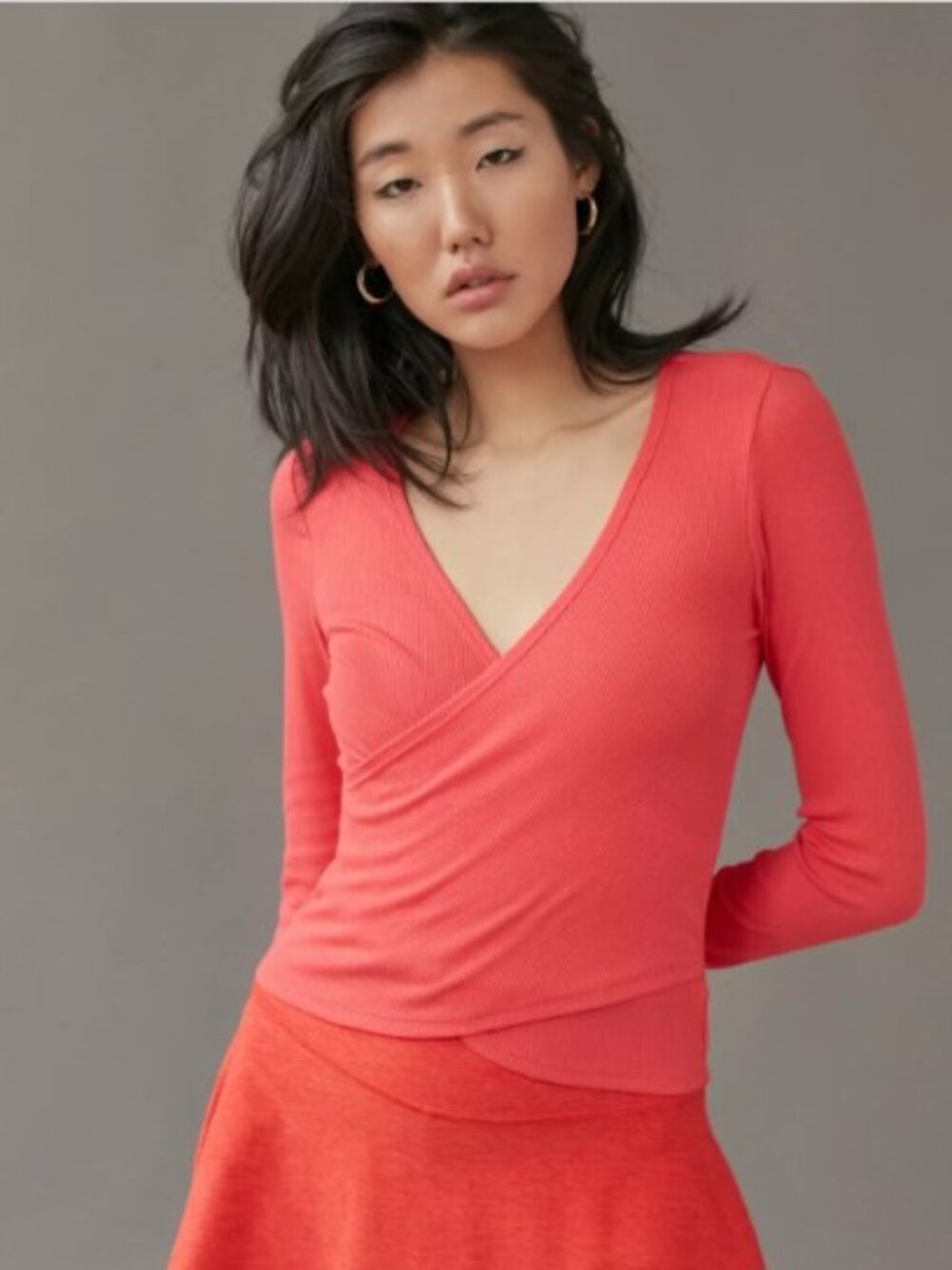 Beyond Yoga Rib Knit Wrap Party Long Sleeve Top Size M